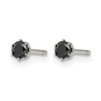 Stainless Steel Polished Round Black Cubic Zirconia Stud Earrings