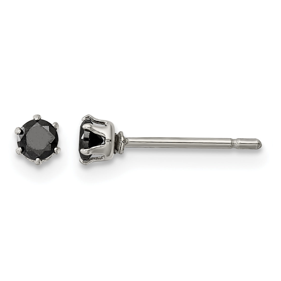Stainless Steel Polished Round Black Cubic Zirconia Stud Earrings Main image