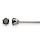 Stainless Steel Polished Round Black Cubic Zirconia Stud Earrings