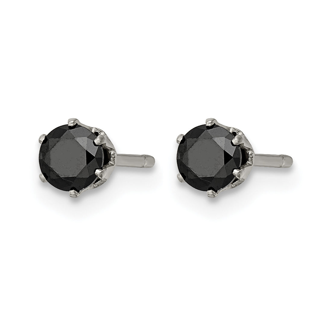 Stainless Steel Polished Round Black Cubic Zirconia Stud Earrings Secondary image