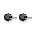 Stainless Steel Polished Round Black Cubic Zirconia Stud Earrings