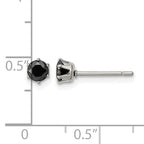 Stainless Steel Polished Round Black Cubic Zirconia Stud Earrings