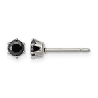 Stainless Steel Polished Round Black Cubic Zirconia Stud Earrings