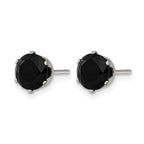 Stainless Steel Polished Round Black Cubic Zirconia Stud Earrings