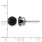 Stainless Steel Polished Round Black Cubic Zirconia Stud Earrings