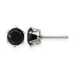 Stainless Steel Polished Round Black Cubic Zirconia Stud Earrings