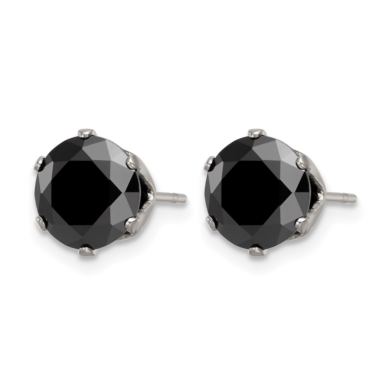 Stainless Steel Polished Round Black Cubic Zirconia Stud Earrings Secondary image