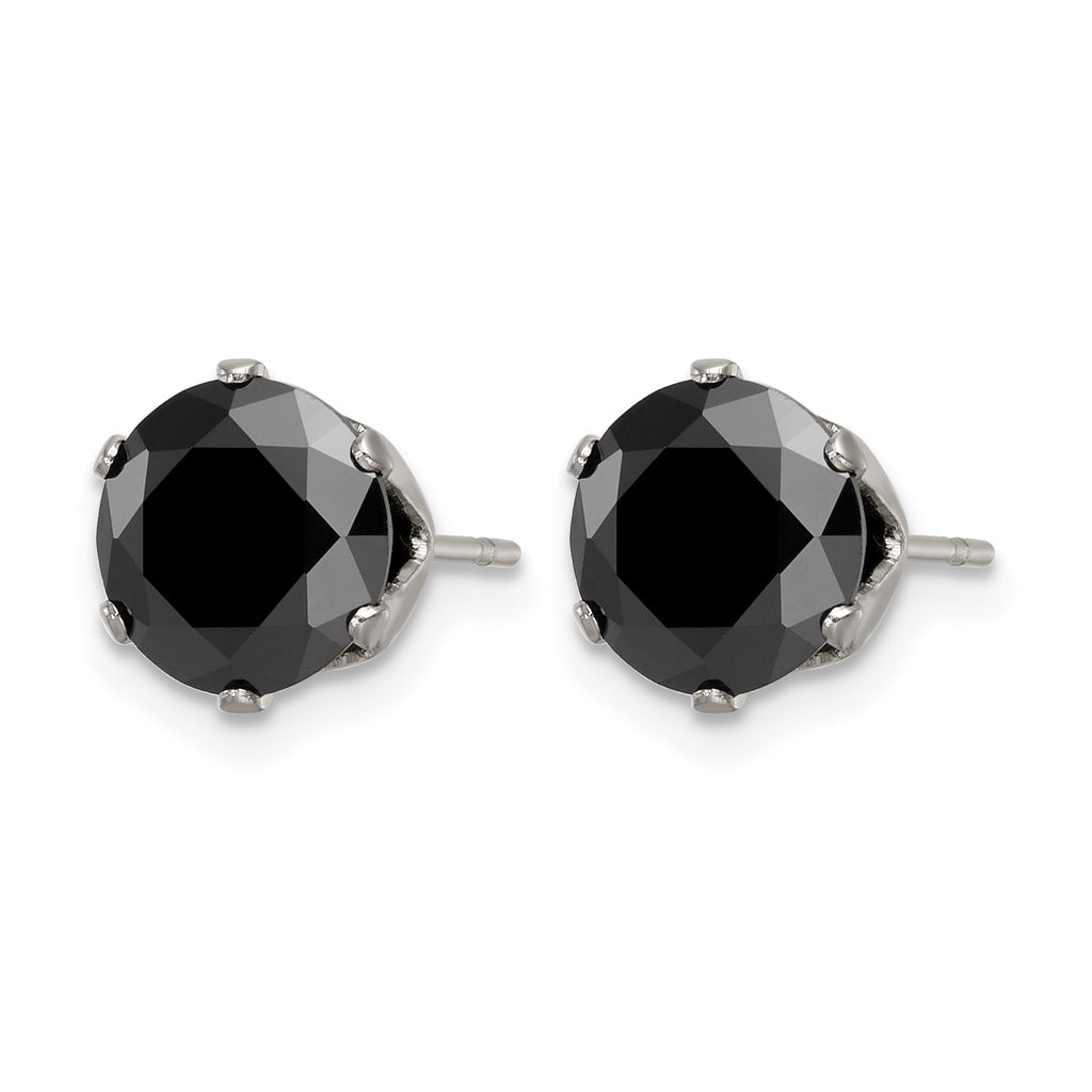 Stainless Steel Polished Round Black Cubic Zirconia Stud Earrings