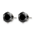 Stainless Steel Polished Round Black Cubic Zirconia Stud Earrings