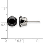 Stainless Steel Polished Round Black Cubic Zirconia Stud Earrings