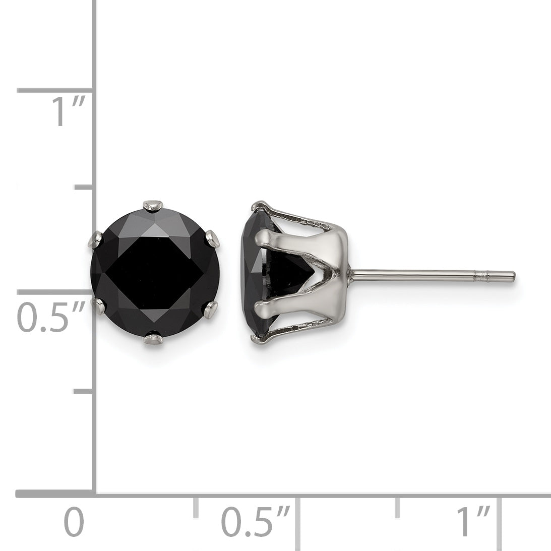 Stainless Steel Polished Round Black Cubic Zirconia Stud Earrings