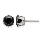 Stainless Steel Polished Round Black Cubic Zirconia Stud Earrings