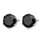 Stainless Steel Polished Round Black Cubic Zirconia Stud Earrings