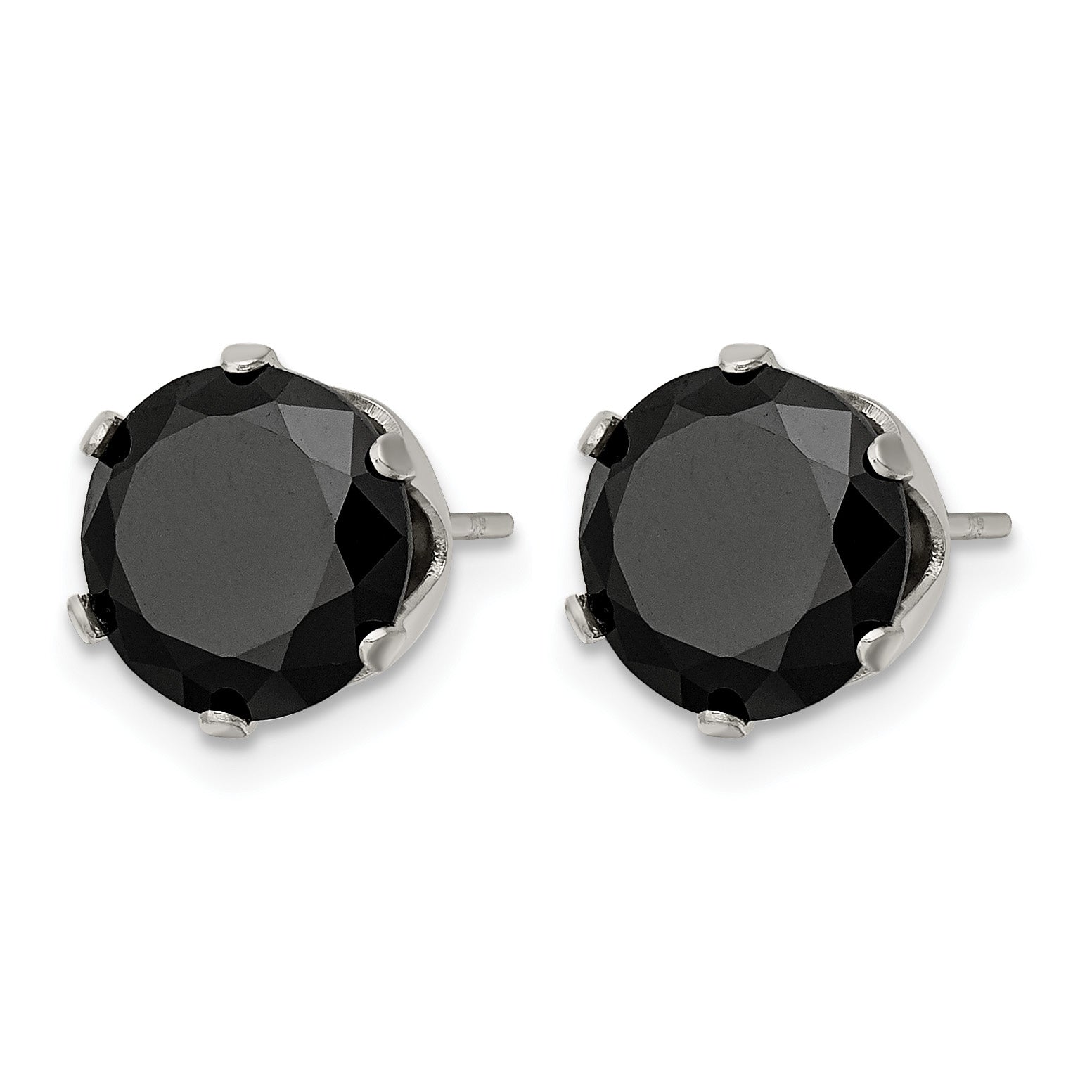 Stainless Steel Polished Round Black Cubic Zirconia Stud Earrings