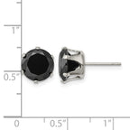 Stainless Steel Polished Round Black Cubic Zirconia Stud Earrings