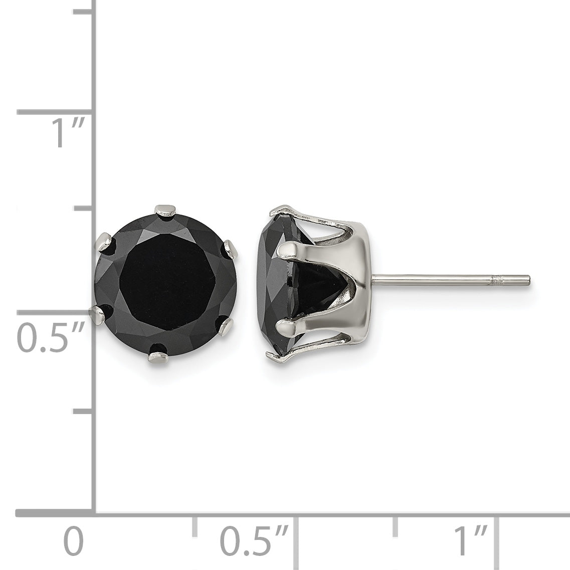 Stainless Steel Polished Round Black Cubic Zirconia Stud Earrings