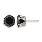 Stainless Steel Polished Round Black Cubic Zirconia Stud Earrings