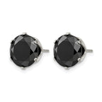 Stainless Steel Polished Round Black Cubic Zirconia Stud Earrings