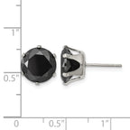 Stainless Steel Polished Round Black Cubic Zirconia Stud Earrings