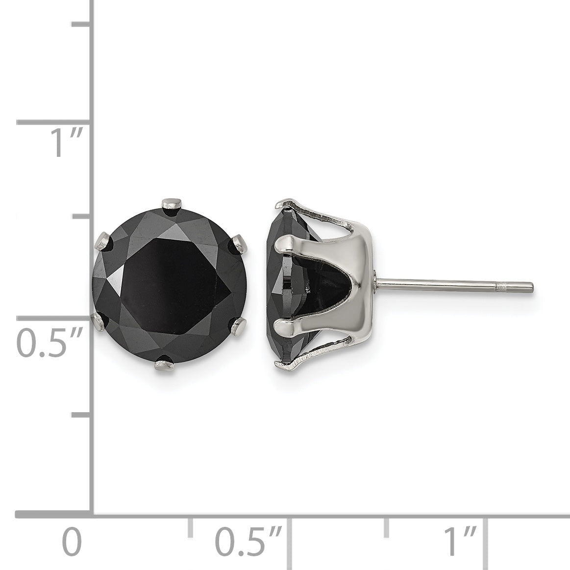 Stainless Steel Polished Round Black Cubic Zirconia Stud Earrings