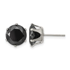Stainless Steel Polished Round Black Cubic Zirconia Stud Earrings