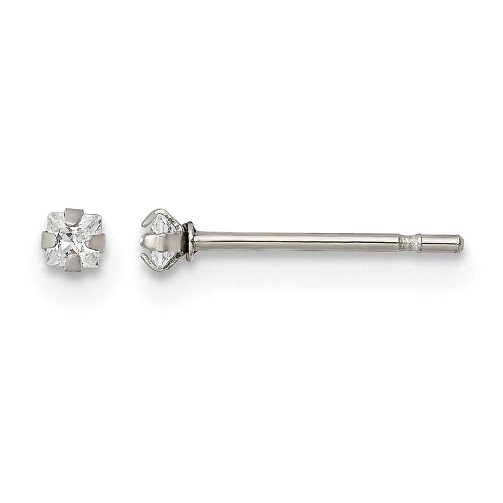 Stainless Steel Polished Square Cubic Zirconia Stud Earrings for Women