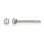 Stainless Steel Polished Square Cubic Zirconia Stud Earrings for Women