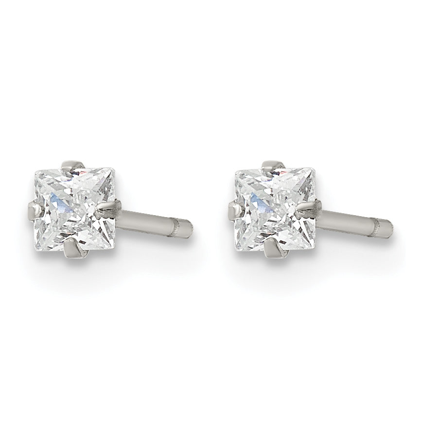 Stainless Steel Polished Square Cubic Zirconia Stud Earrings for Women Secondary image