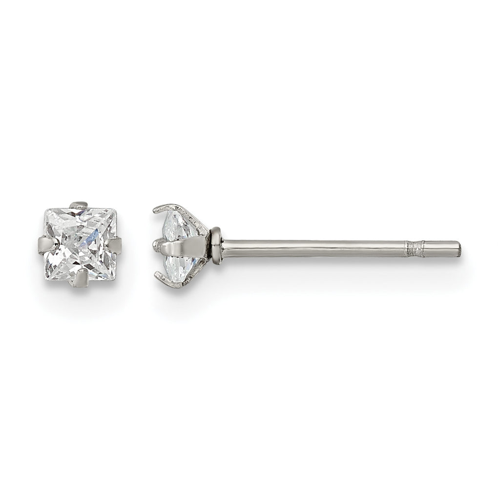 Stainless Steel Polished Square Cubic Zirconia Stud Earrings for Women