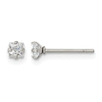 Stainless Steel Polished Square Cubic Zirconia Stud Earrings for Women