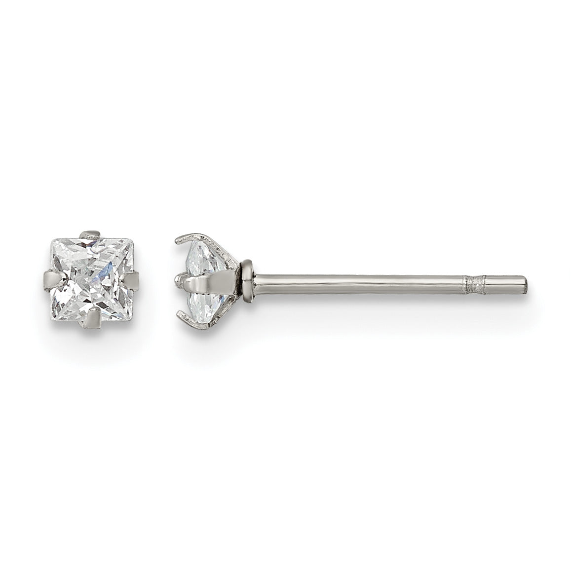 Stainless Steel Polished Square Cubic Zirconia Stud Earrings for Women