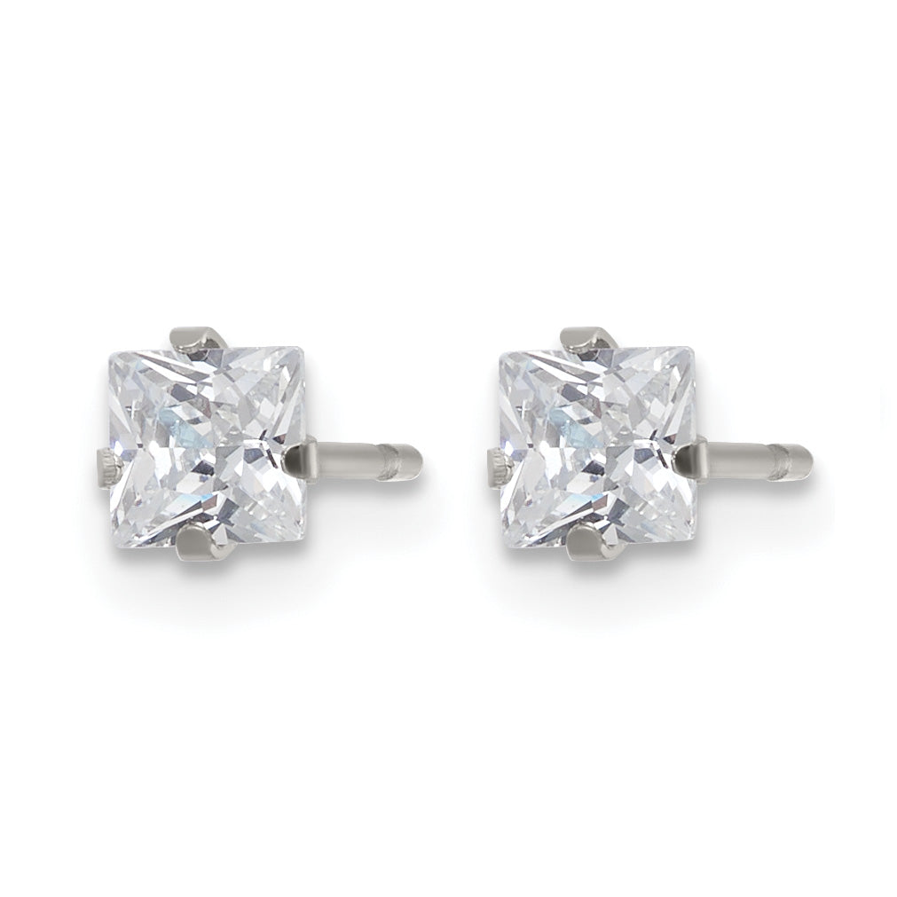 Stainless Steel Polished Square Cubic Zirconia Stud Earrings for Women Secondary image