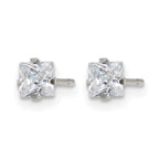 Stainless Steel Polished Square Cubic Zirconia Stud Earrings for Women