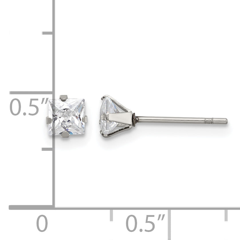 Stainless Steel Polished Square Cubic Zirconia Stud Earrings for Women