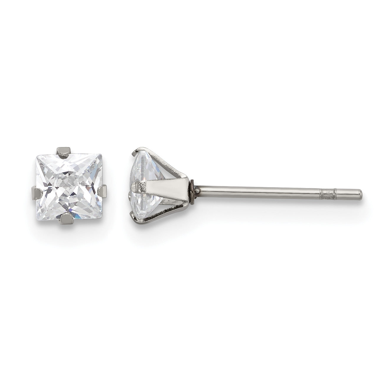 Stainless Steel Polished Square Cubic Zirconia Stud Earrings for Women Main image
