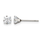 Stainless Steel Polished Square Cubic Zirconia Stud Earrings for Women