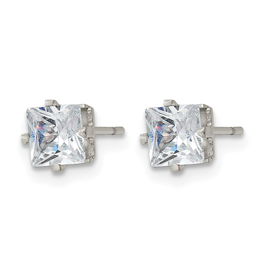 Stainless Steel Polished Square Cubic Zirconia Stud Earrings