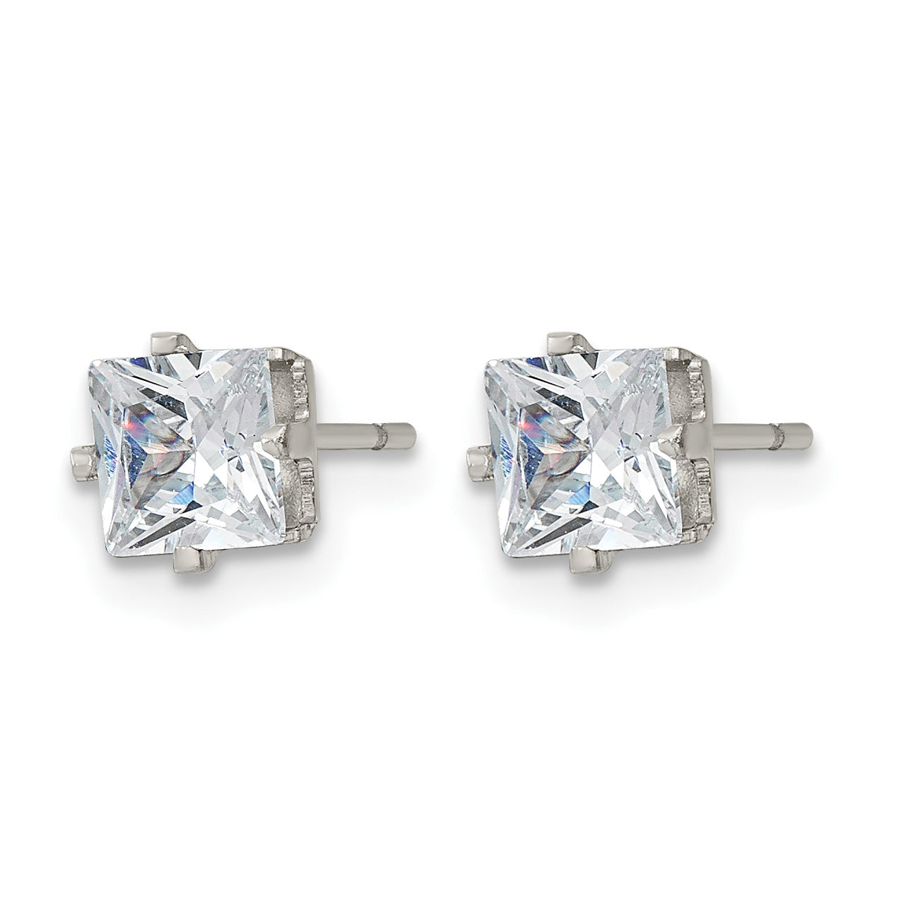 Stainless Steel Polished Square Cubic Zirconia Stud Earrings