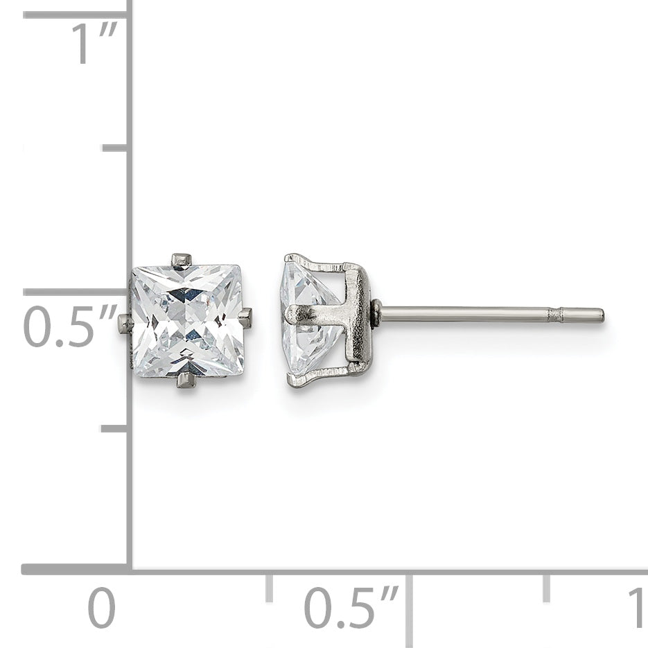Stainless Steel Polished Square Cubic Zirconia Stud Earrings
