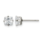 Stainless Steel Polished Square Cubic Zirconia Stud Earrings