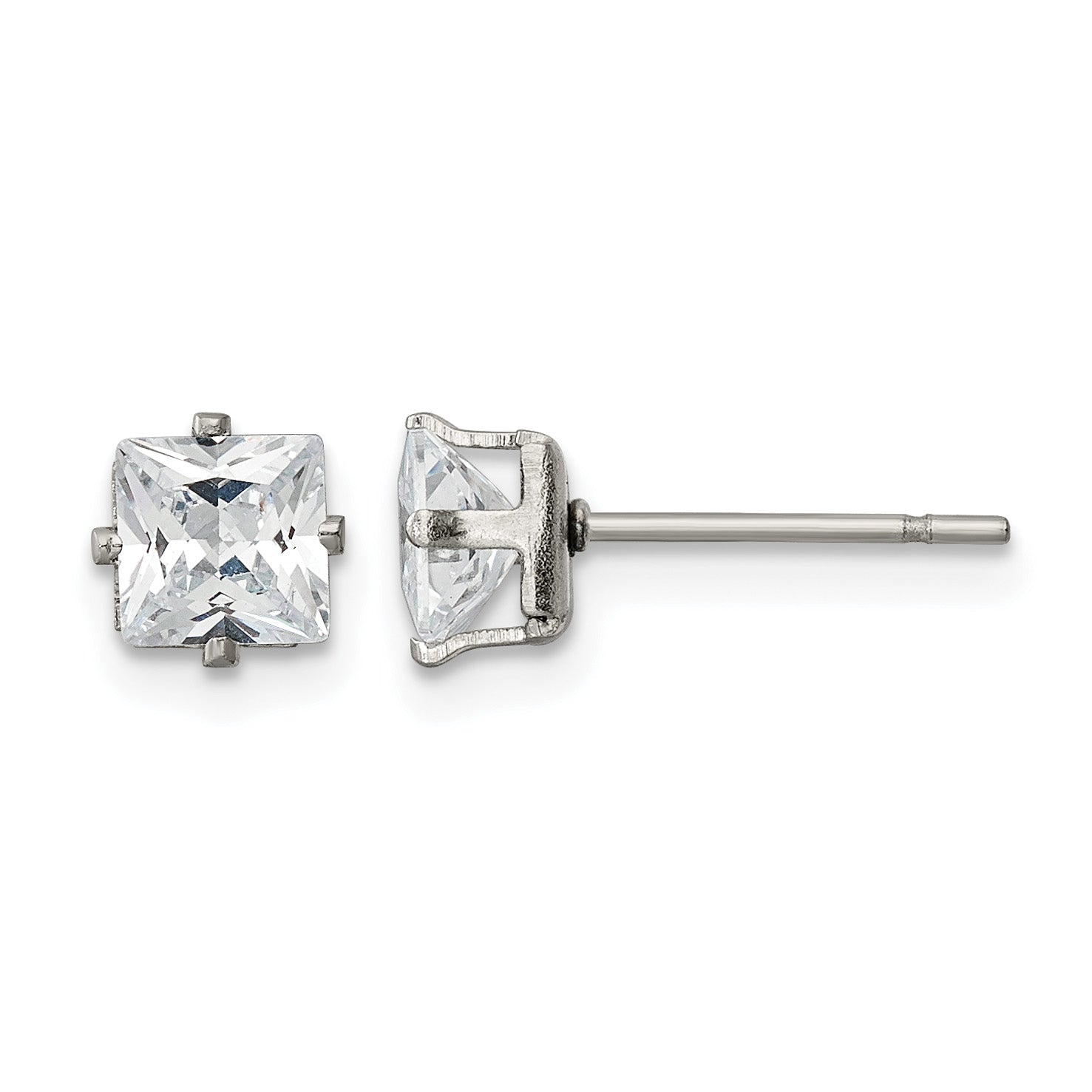 Stainless Steel Polished Square Cubic Zirconia Stud Earrings