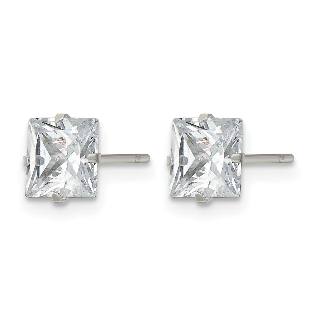 Stainless Steel Polished Square Cubic Zirconia Stud Earrings