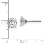 Stainless Steel 6mm Square Cubic Zirconia Stud Earrings, Polished Finish