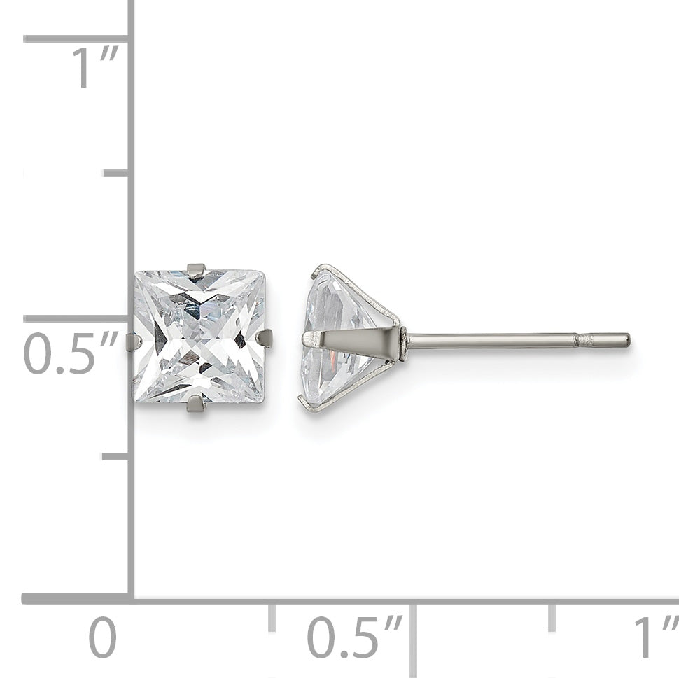 Stainless Steel Polished Square Cubic Zirconia Stud Earrings