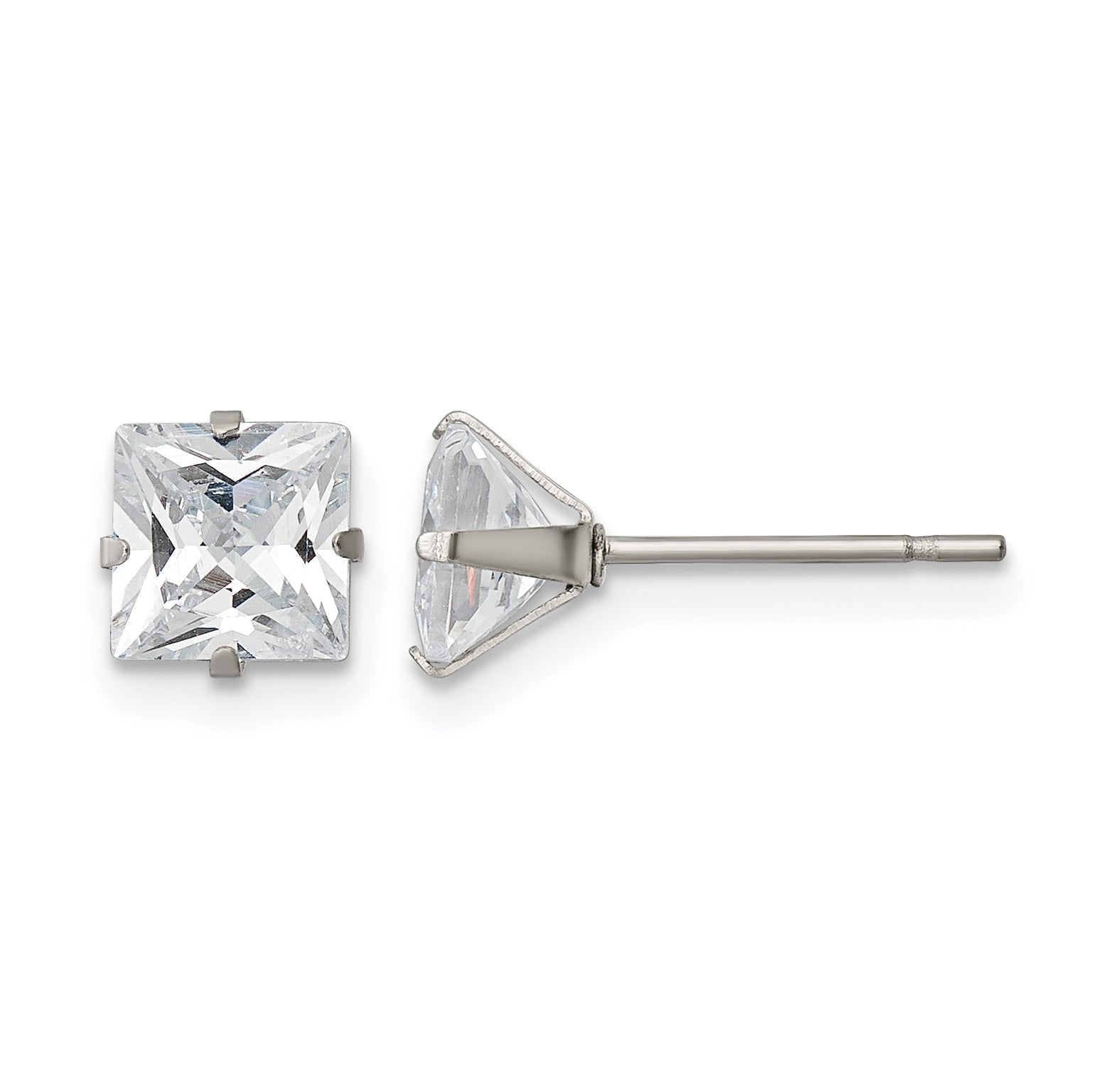 Stainless Steel Polished Square Cubic Zirconia Stud Earrings Main image