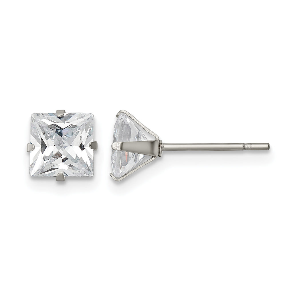 Stainless Steel Polished Square Cubic Zirconia Stud Earrings