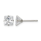Stainless Steel Polished Square Cubic Zirconia Stud Earrings
