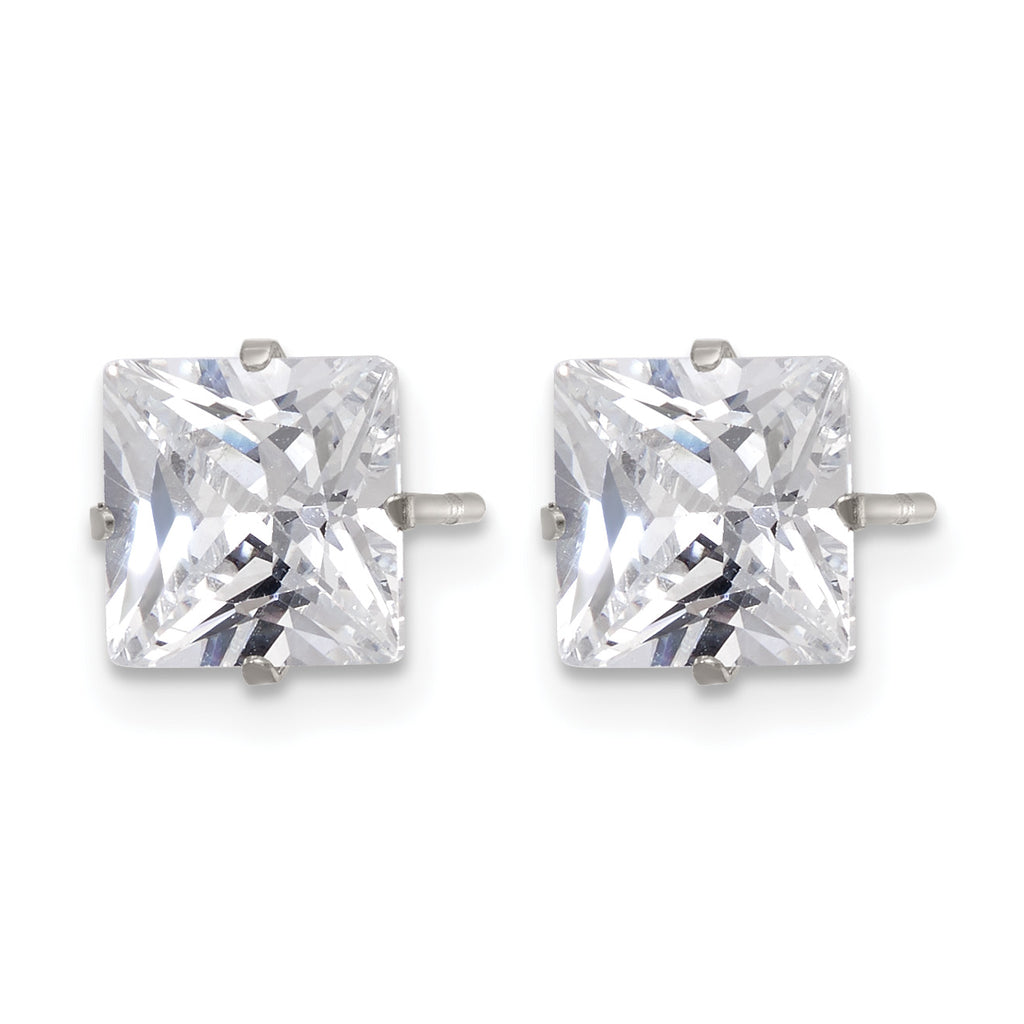 Stainless Steel Polished Square Cubic Zirconia Stud Earrings