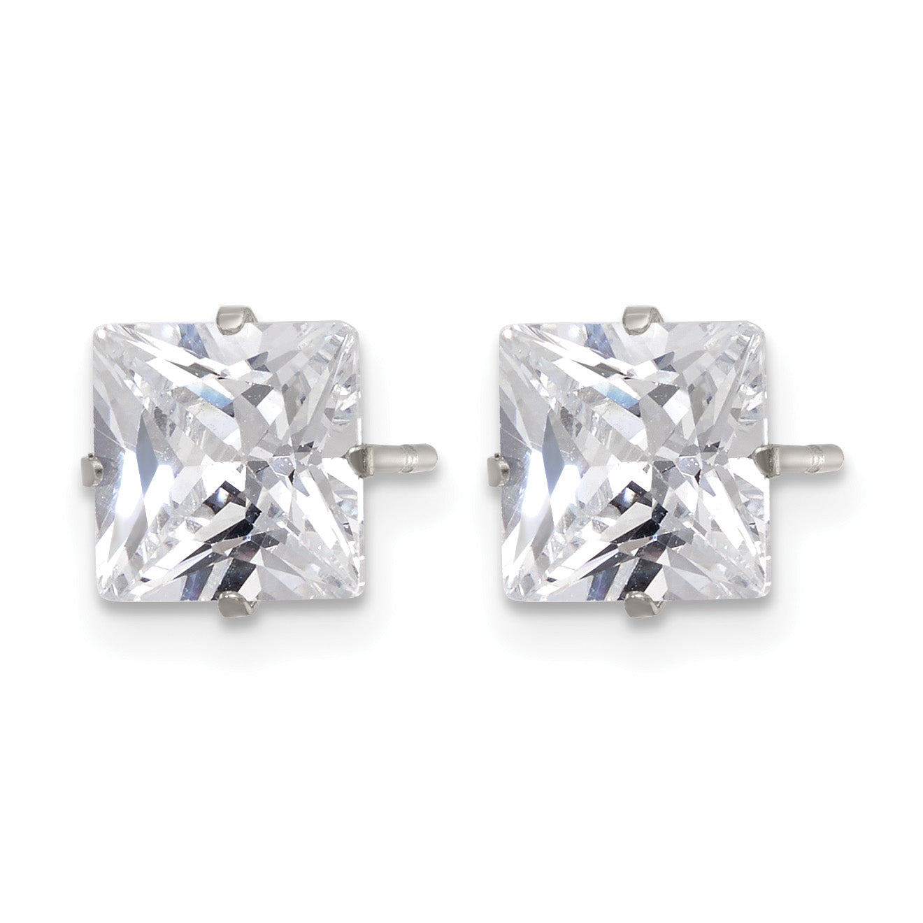 Stainless Steel Polished Square Cubic Zirconia Stud Earrings