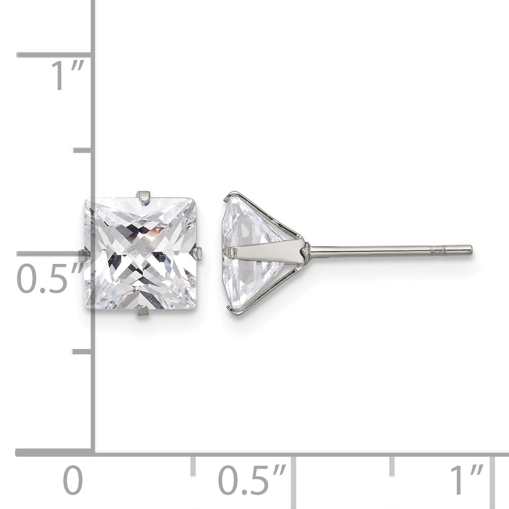 Stainless Steel Polished Square Cubic Zirconia Stud Earrings